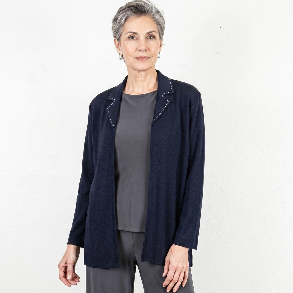 MISOOK Women's Open Front Cardigan Jacket Navy acrylic size Large
